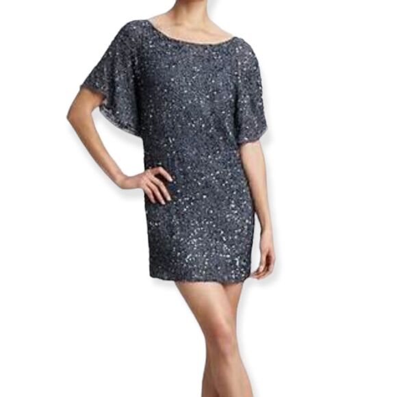 Aidan Mattox Short Sleeve  Sequin Mini Dress - Picture 1 of 10
